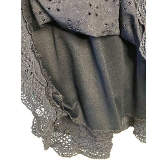 Navy Off-Shoulder Smocked Mini Dress Eyelet Design Ruffled Neckline Lace Hem  M - Picture 14 of 16